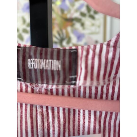 Reformation 100% Linen Striped Cecilia Kimono Mini Dress Red White Womens Size 4 - Picture 11 of 15